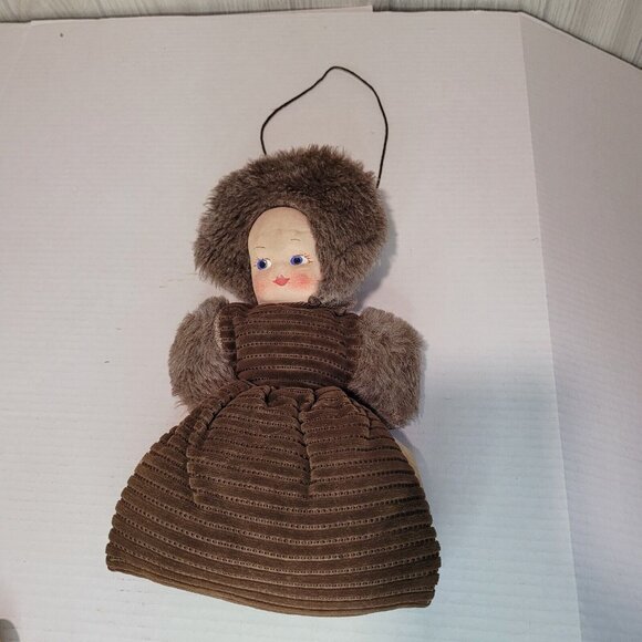 Vintage Fabric with DOLL FACE MUFF Hand Warmer Children's Size "Fur" - Picture 1 of 9